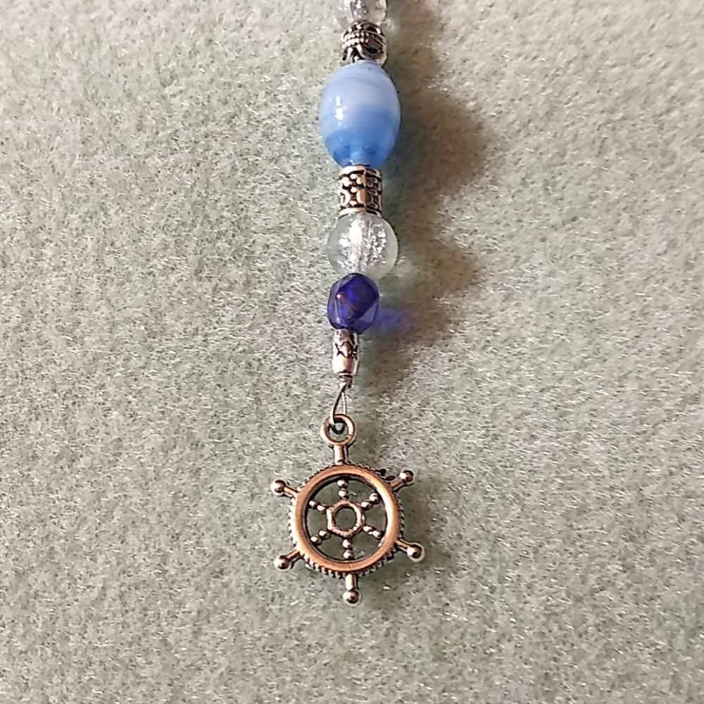 Nautical blue glass bead keyring